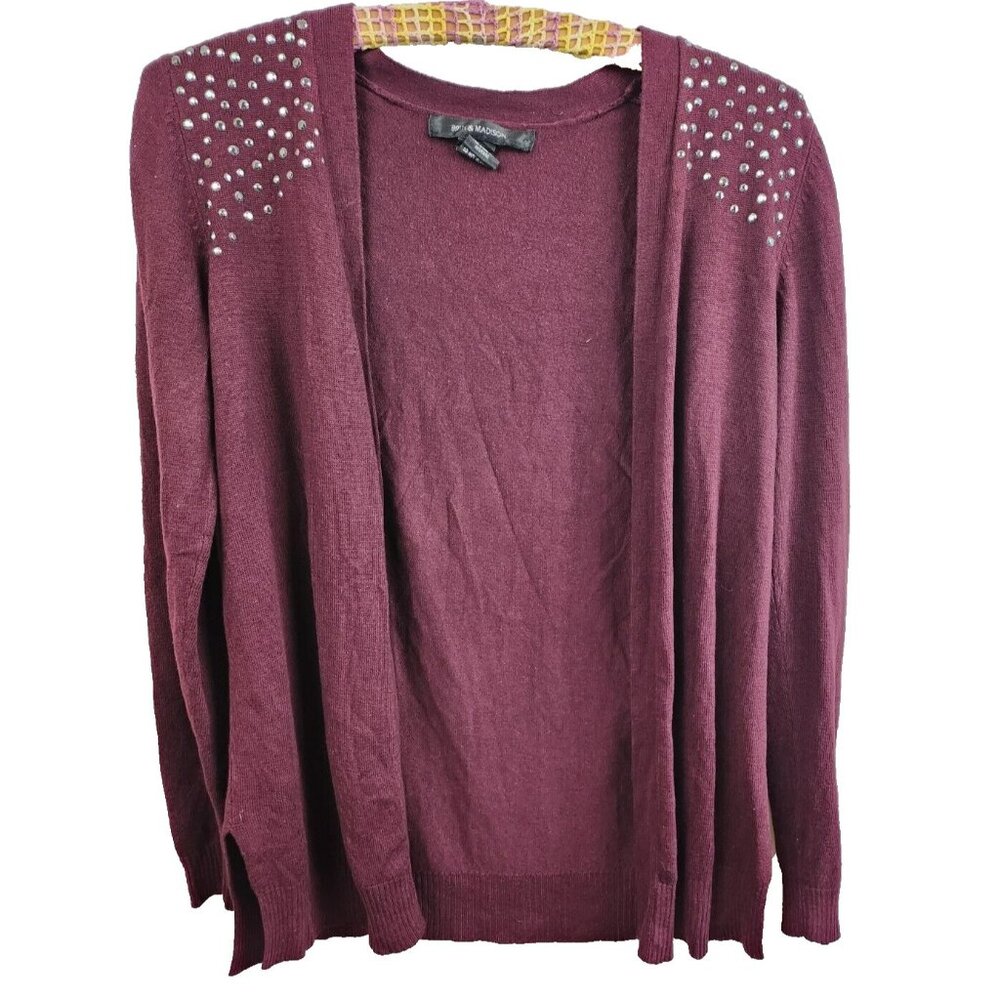 89th &‎ Madison Womens Cardigan Medium Maroon Studded Open Lightweight Casual